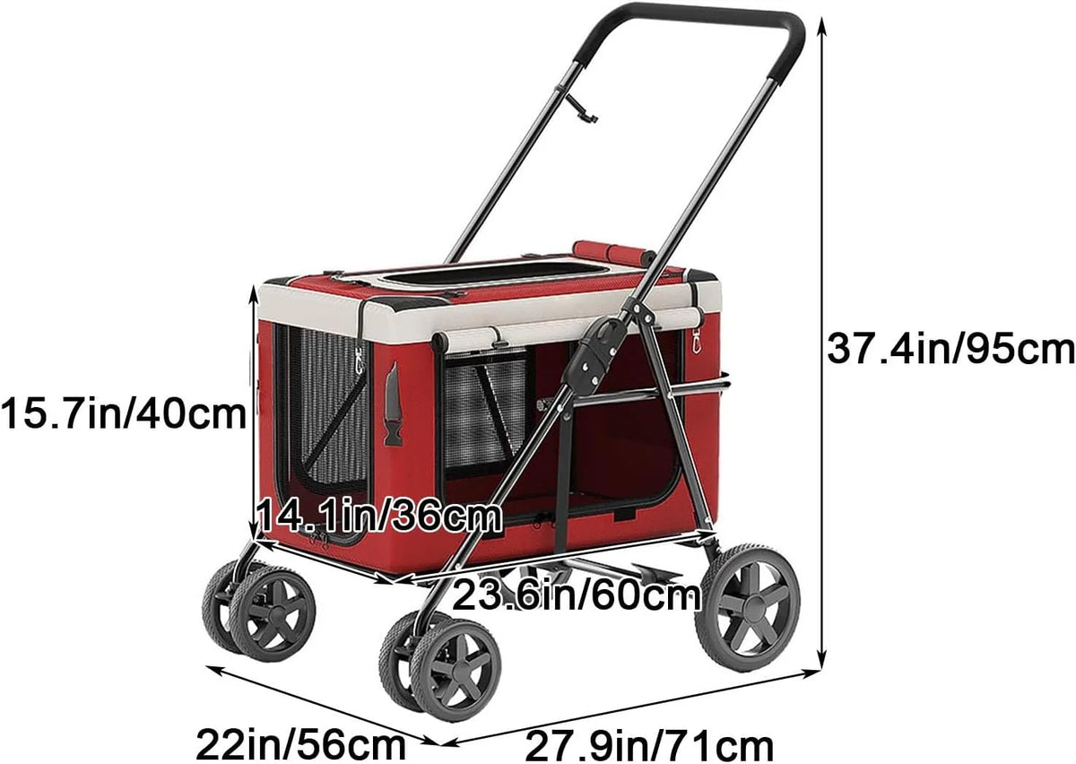 Dog Stroller, Cat Stroller, Pet Stroller, Portable Removable Carrier, with Top Mesh Windows, Breathable, Available in a Variety of Colors(Khaki)
