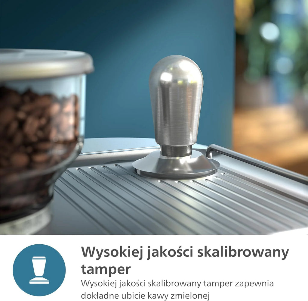 Półautomatyczny ekspres do kawy PHILIPS Barista Brew - pojedyncze i podwójne espresso + przycisk Americano, podwójny pojemnik na kawę ziarnistą, kalibrowane ubijanie, metalowe cappuccino (PSA3228/41)