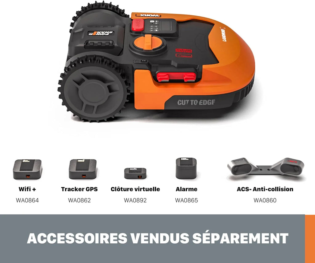 WORX Landroid Plus WR147E.1 Kosiarka Automatyczna do Ogrodów o Powierzchni do 1000 Metrów Kwadratowych z Wi-Fi, Bluetooth i Automatyczne Unoszenie Ostrza
