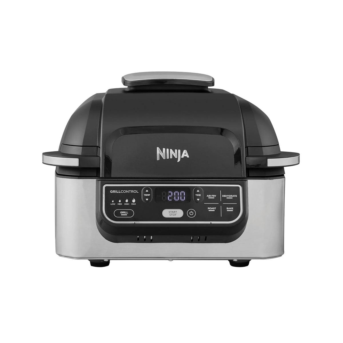 Ninja Foodi MAX PRO Grill, płaska płyta i frytkownica beztluszczowa z cyfrową sondą kuchenną i termometrem, 3,8 l, 7 funkcji gotowania w 1, części można myć w zmywarce, srebrno/czarny, AG651EU