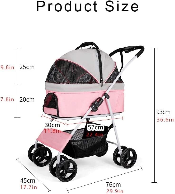 Wózek dla zwierząt Premium Pet Stroller Dog Strollers składany 4-kołowy wózek dla kota Carrier oddychający (szary B)