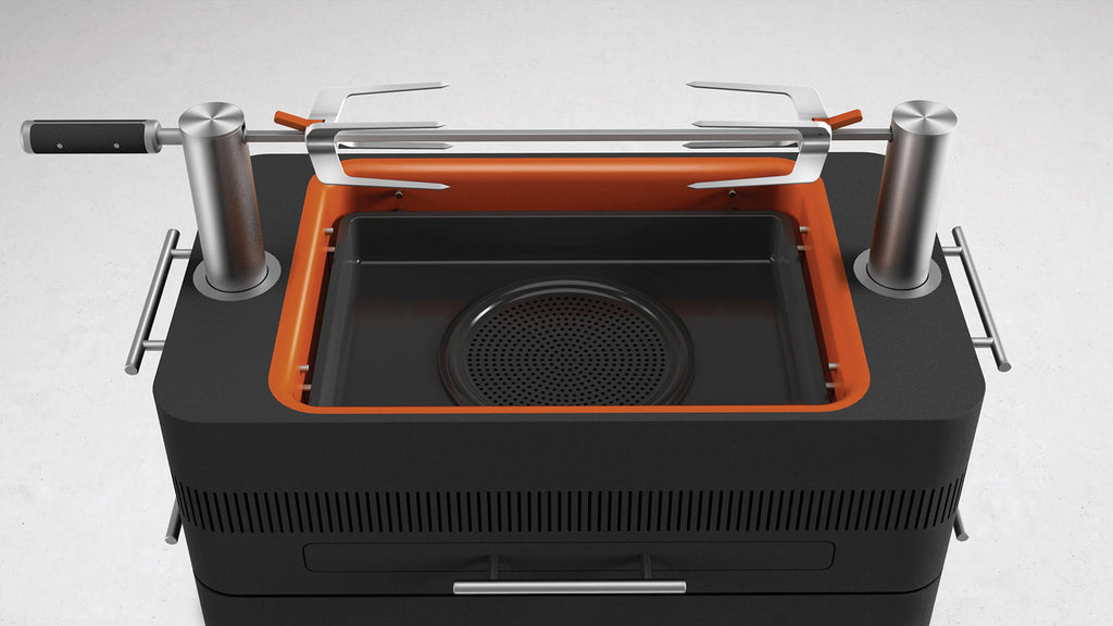 Grill węglowy 2026 z zapłonem elektrycznym – 1400 W Fast Flame Ignition™ – zawiera rożen (15 kg) i stojak