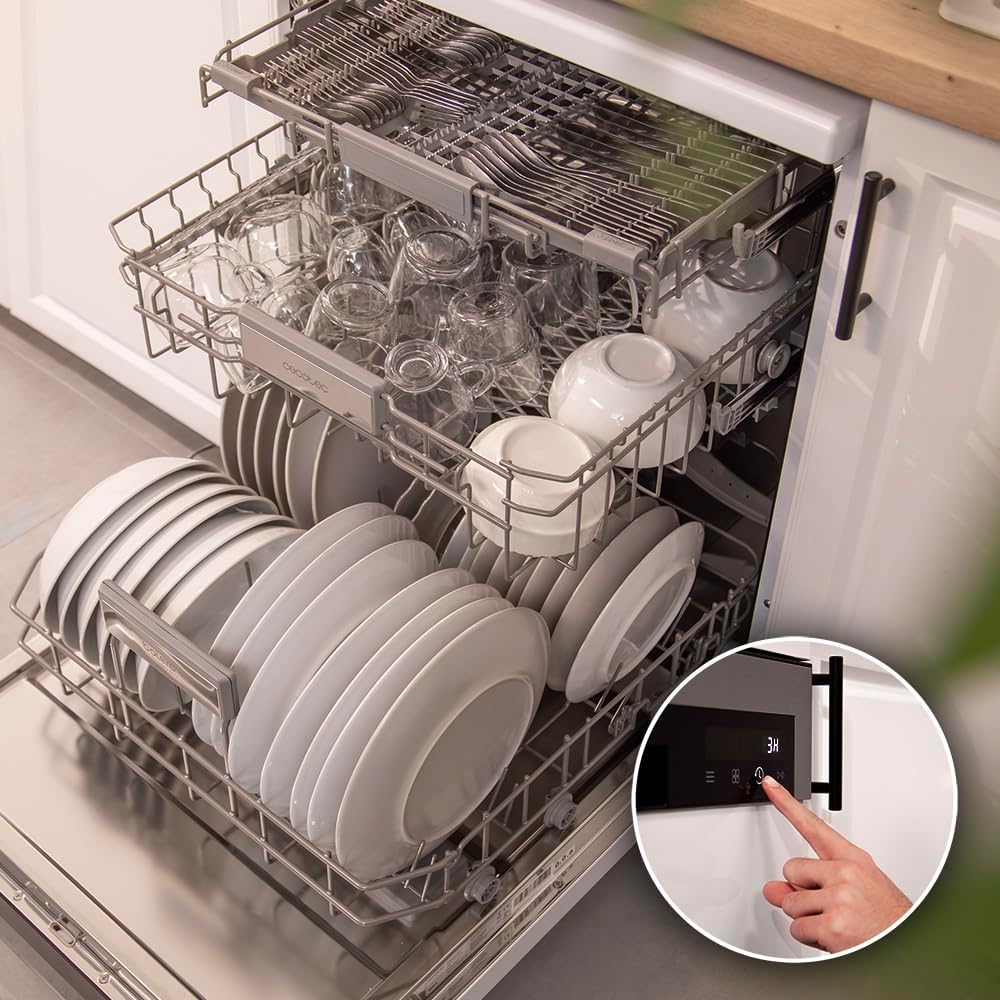 Cecotec Zmywarka 60cm Wolnostojący Bolero Aguazero 6500 C. 15 sztućców, 3. Taca, 6 Programów z Dual Zone Wash, Dry+, Auto Open, Średnie obciążenie, Odroczony start, Silnik Inverter Plus