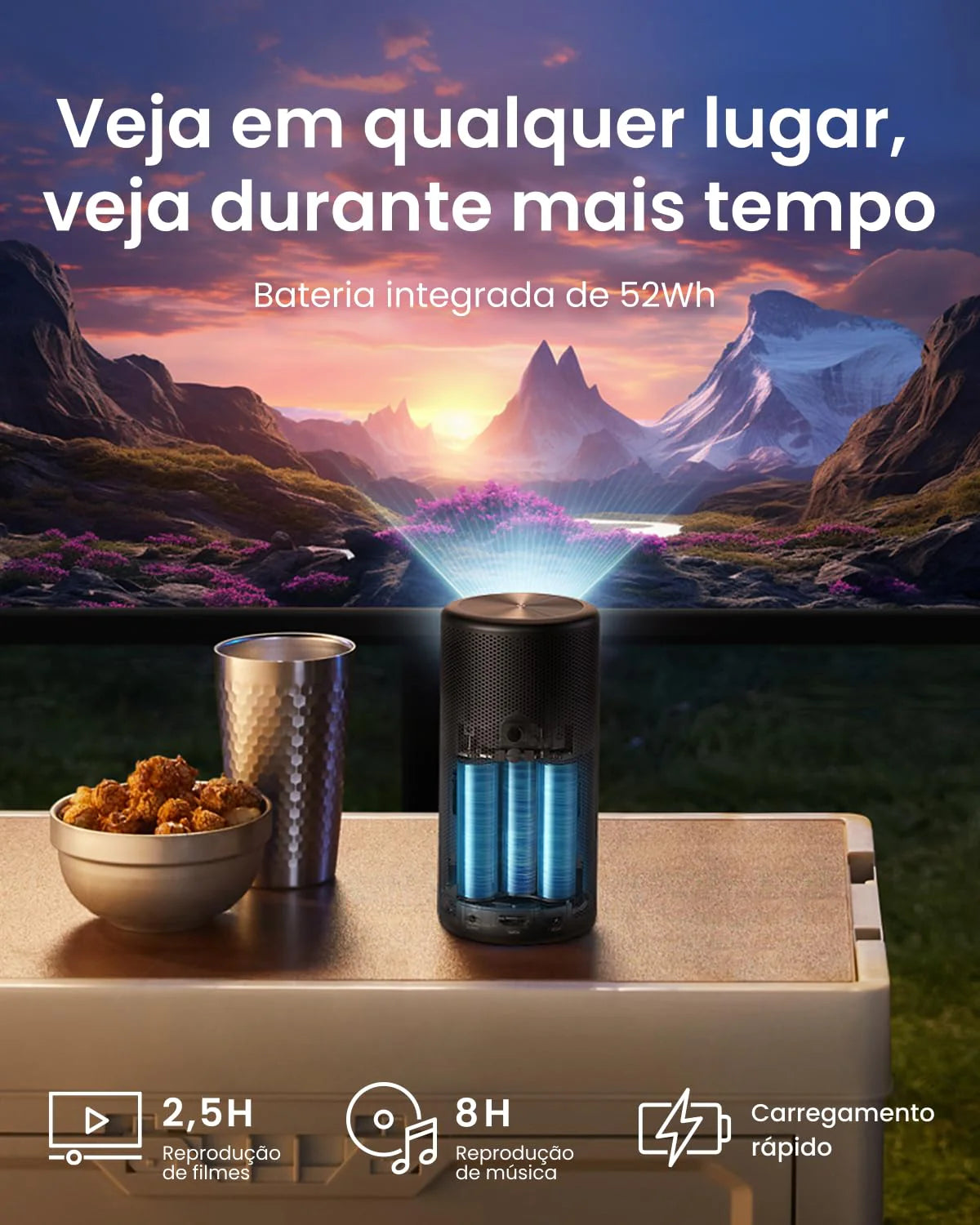Nebula Capsule3 mini projektor, inteligentny projektor, 1080p, Wi-Fi, 200 ANSI lumenów, przenośny projektor, z GTV, Netflix, Dolby Digital, obraz 120, wbudowany akumulator, czas odtwarzania 2,5