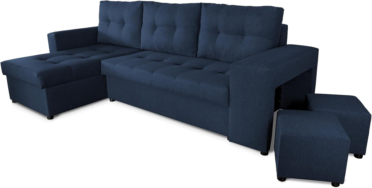 NAWSTOL - Sofa narożna Leon z funkcją spania i skrzynią na pościel – nowoczesna sofa do salonu – możliwość montażu z lewej lub prawej strony (szara + biała sztuczna skóra)