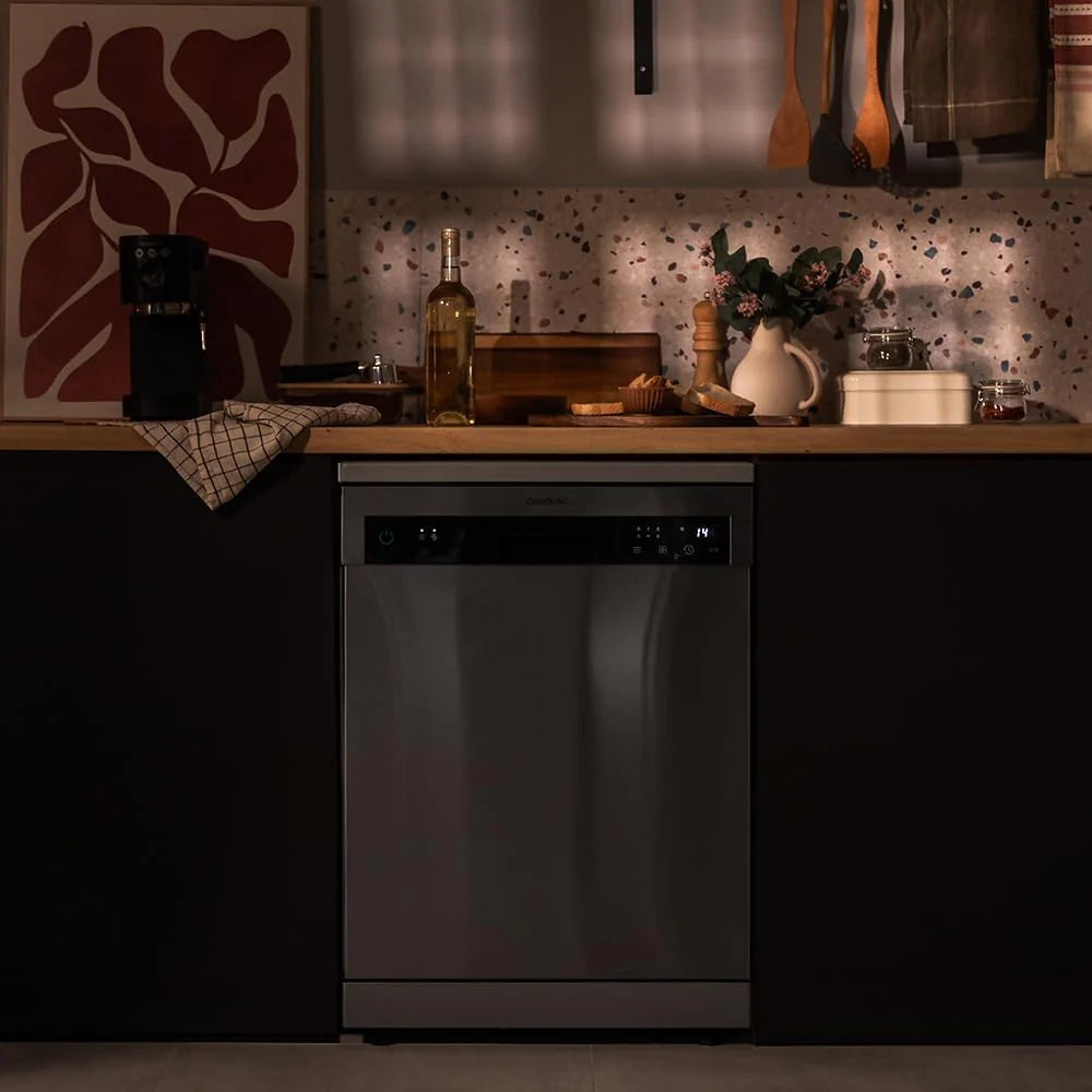 Cecotec Zmywarka Wolnostojący 60 cm Bolero Aguazero 6200 Inox D. Klasa D, 14 sztućców, 6 Programów z Dual Zone Wash, Dry+, Turbo Dry+, Pół obciążenia, Delay Start i Electronic AquaStop