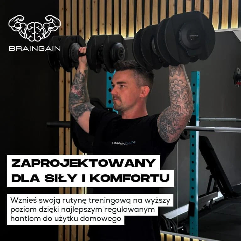 BRAINGAIN Regulowana, hantli para 15 w 1 (24 kg) ustawienia ciężaru, technologia Smart-Click umożliwiająca szybką zmianę ciężaru z bezpiecznym systemem blokującym, antypoślizgowy uchwyt