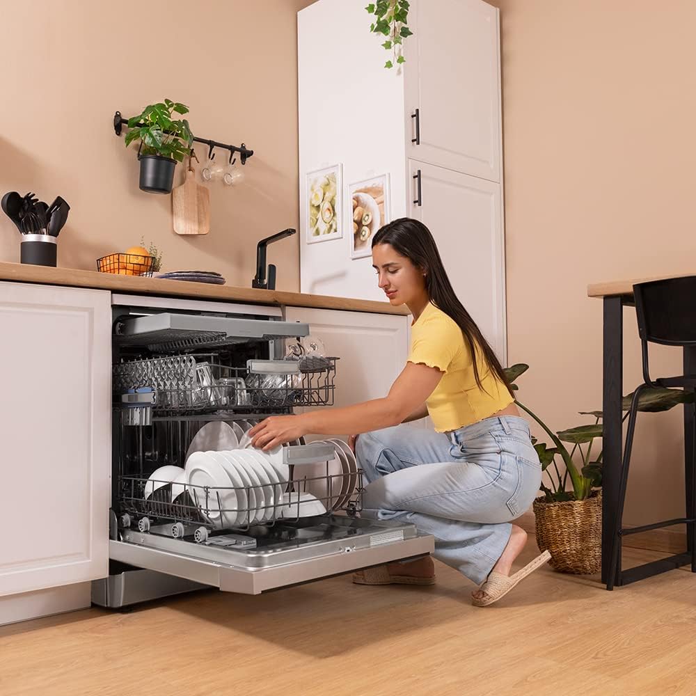 Cecotec Zmywarka Wolnostojący 60 cm Bolero Aguazero 6200 Inox D. Klasa D, 14 sztućców, 6 Programów z Dual Zone Wash, Dry+, Turbo Dry+, Pół obciążenia, Delay Start i Electronic AquaStop