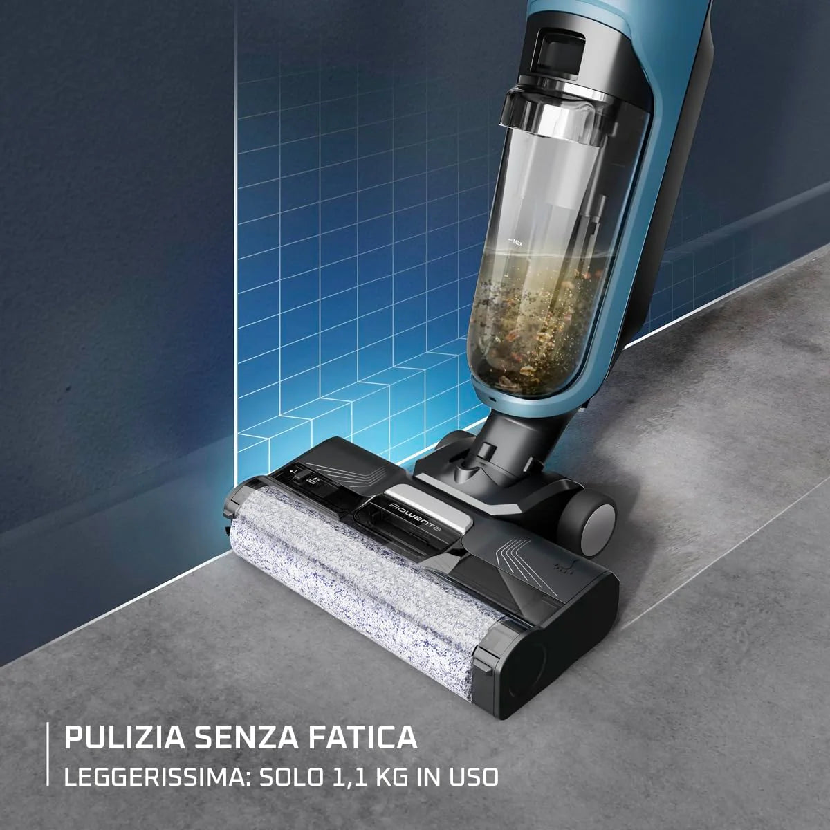 Rowenta X-Clean 10, bezprzewodowy elektryczny mop z technologią mop na mokro i suchy, samoczyszczący i automatyczny, technologia Dual Edge, duży zasięg i wyświetlacz LED, w zestawie dodatkowy filtr