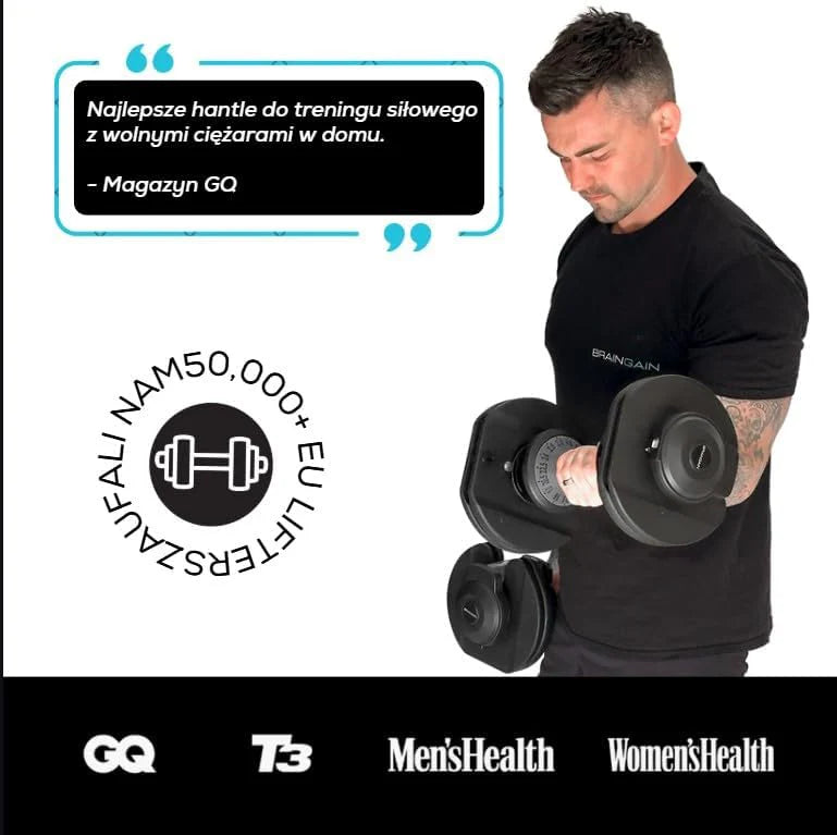 BRAINGAIN Regulowana, hantli para 15 w 1 (24 kg) ustawienia ciężaru, technologia Smart-Click umożliwiająca szybką zmianę ciężaru z bezpiecznym systemem blokującym, antypoślizgowy uchwyt