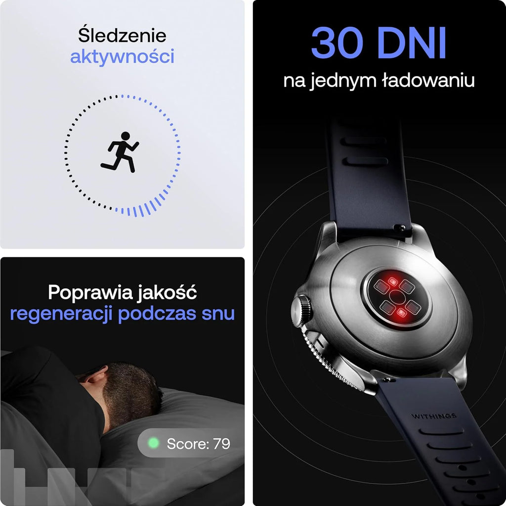 WITHINGS ScanWatch Nova, hybrydowy smartwatch, zdrowie serca, do M&F – EKG, SPO2, monitorowanie temperatury, śledzenie snu, zdrowie dróg oddechowych, śledzenie cyklu, czas pracy baterii 30 dni, iOS i