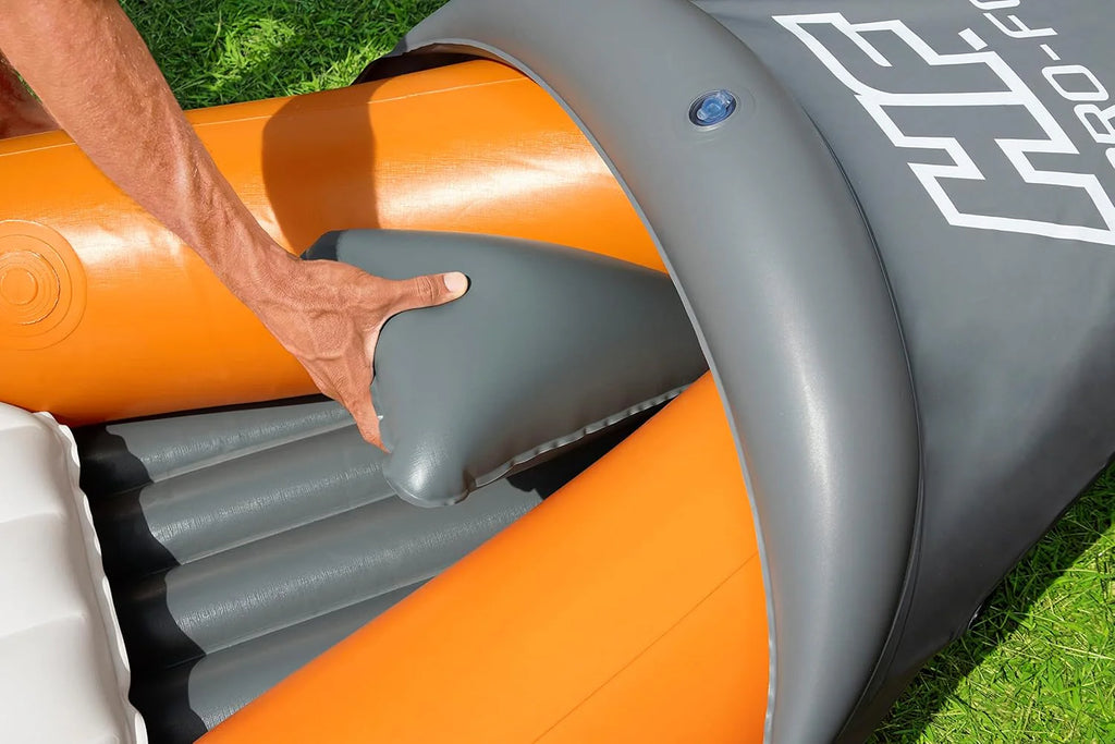 Hydro-force Lite Rapid Kajak, 3-osobowy, nadmuchiwany kajak, do siedzenia, z oparciem, 2 wiosłami i pompką ręczną, pomarańczowy, jeden rozmiar