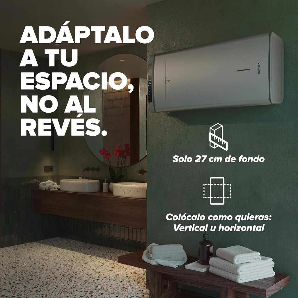 Ariston Velis Pro Wifi - elektryczny podgrzewacz wody, wielopozycyjny elektryczny podgrzewacz wody, elektryczny termos o pojemności 50 litrów, Wi-Fi i funkcja ECO-EVO 79,7 x 27,5 x 51,1 cm, instalacja