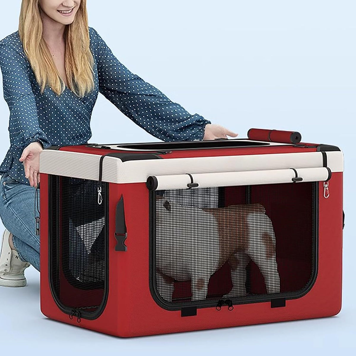 Dog Stroller, Cat Stroller, Pet Stroller, Portable Removable Carrier, with Top Mesh Windows, Breathable, Available in a Variety of Colors(Khaki)