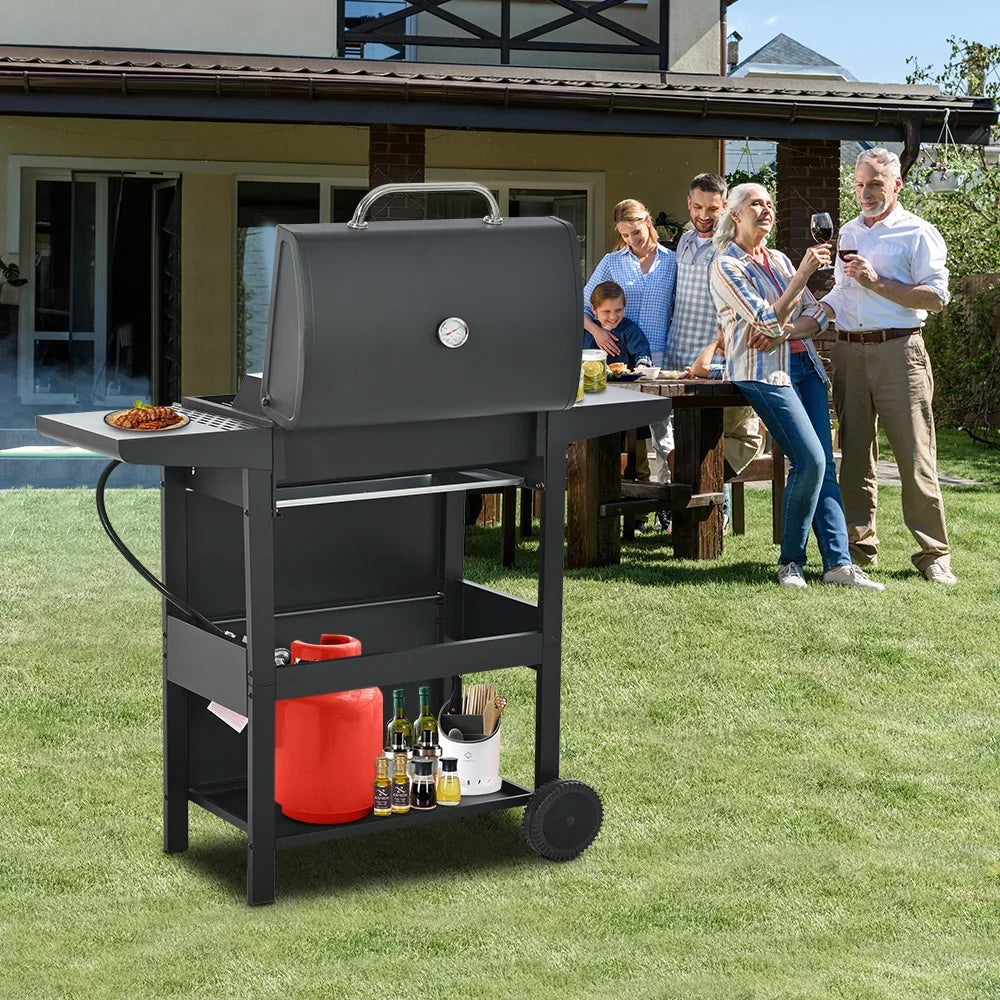 Grill gazowy SEGMART 2026 ze stali nierdzewnej z 4 palnikami – 34 200 BTU, do ogrodu/na taras z dwiema składanymi półkami i termometrem, idealny na kemping i do gotowania na świeżym powietrzu
