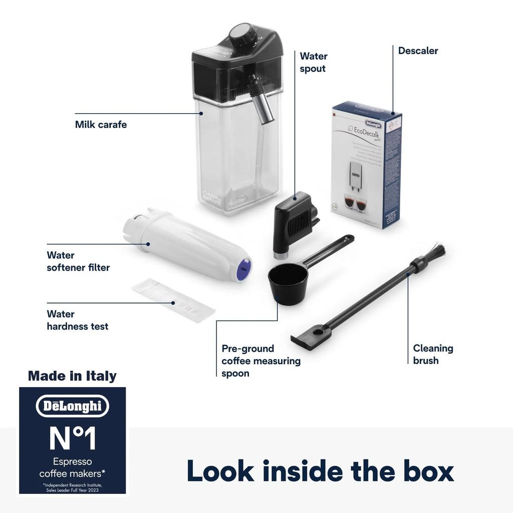 De’Longhi Dinamica ECAM 350.55.B Automatyczny Ekspres do Kawy, Tworzywo Sztuczne, 1450 W, 1,8 L, Czarny
