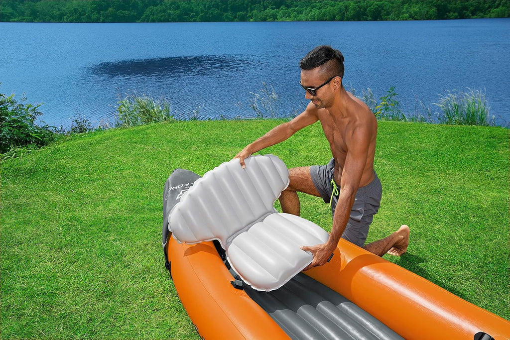 Hydro-force Lite Rapid Kajak, 3-osobowy, nadmuchiwany kajak, do siedzenia, z oparciem, 2 wiosłami i pompką ręczną, pomarańczowy, jeden rozmiar