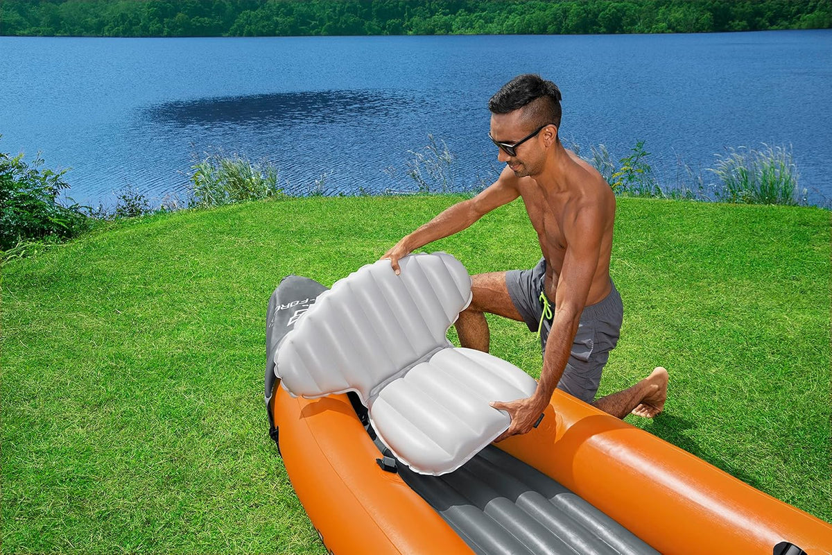 Hydro-force Lite Rapid Kajak, 3-osobowy, nadmuchiwany kajak, do siedzenia, z oparciem, 2 wiosłami i pompką ręczną, pomarańczowy, jeden rozmiar