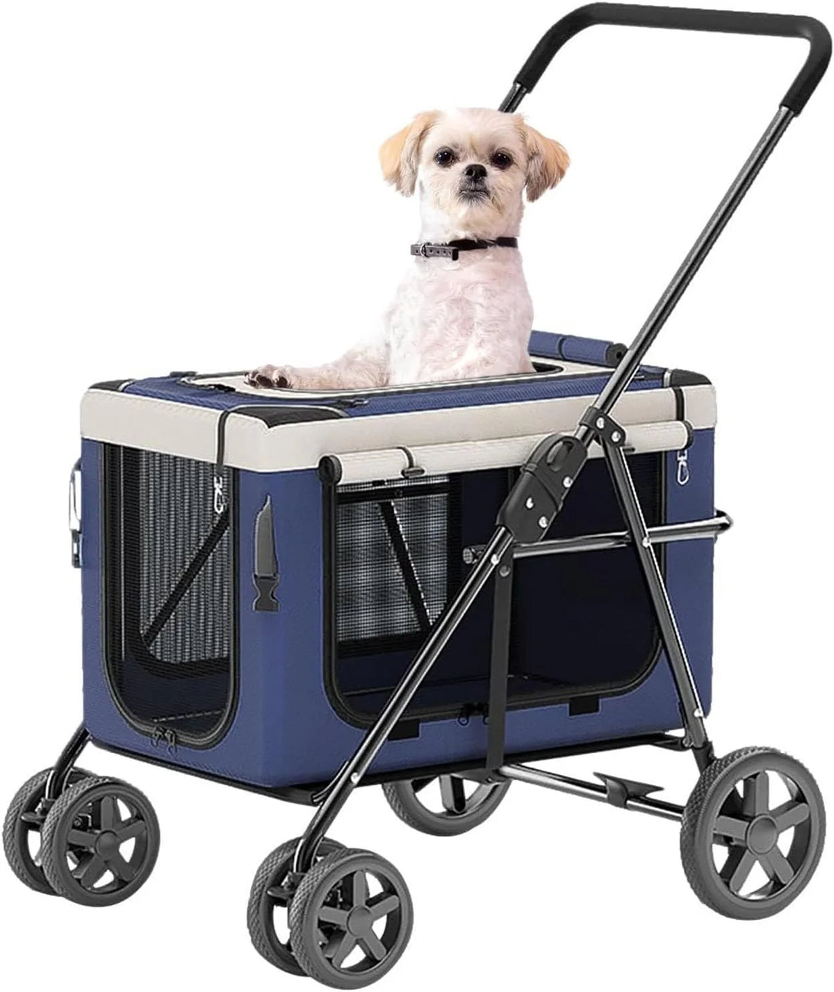 Dog Stroller, Cat Stroller, Pet Stroller, Portable Removable Carrier, with Top Mesh Windows, Breathable, Available in a Variety of Colors(Khaki)