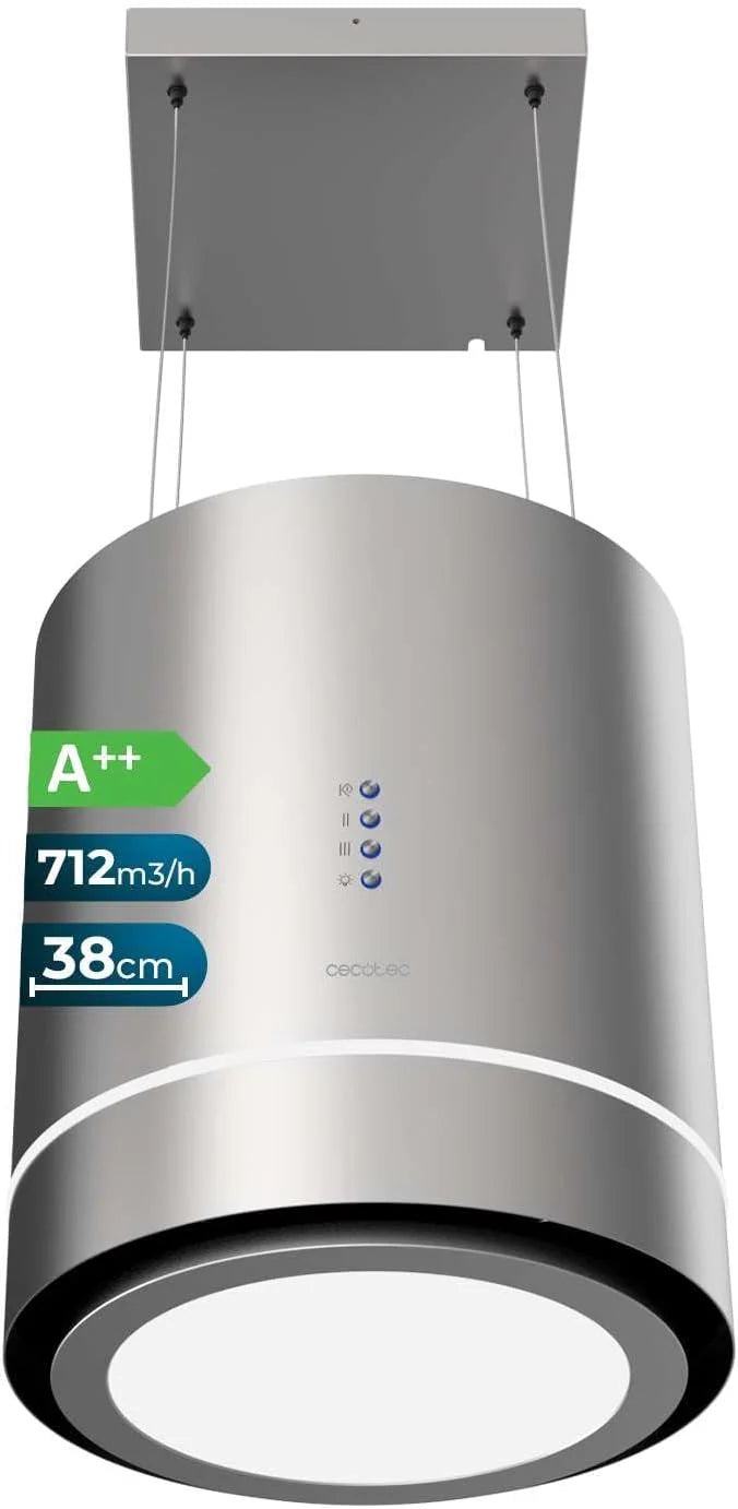 Cecotec Okap kuchenny 44 cm - Okap kuchenny Bolero Flux CRE 448000 Inox A++ okap 44 cm stal nierdzewna, przepływ powietrza 800 m3/h, 210 W, A++, Touch, LED, węgiel Ø176, aluminium 5 warstw