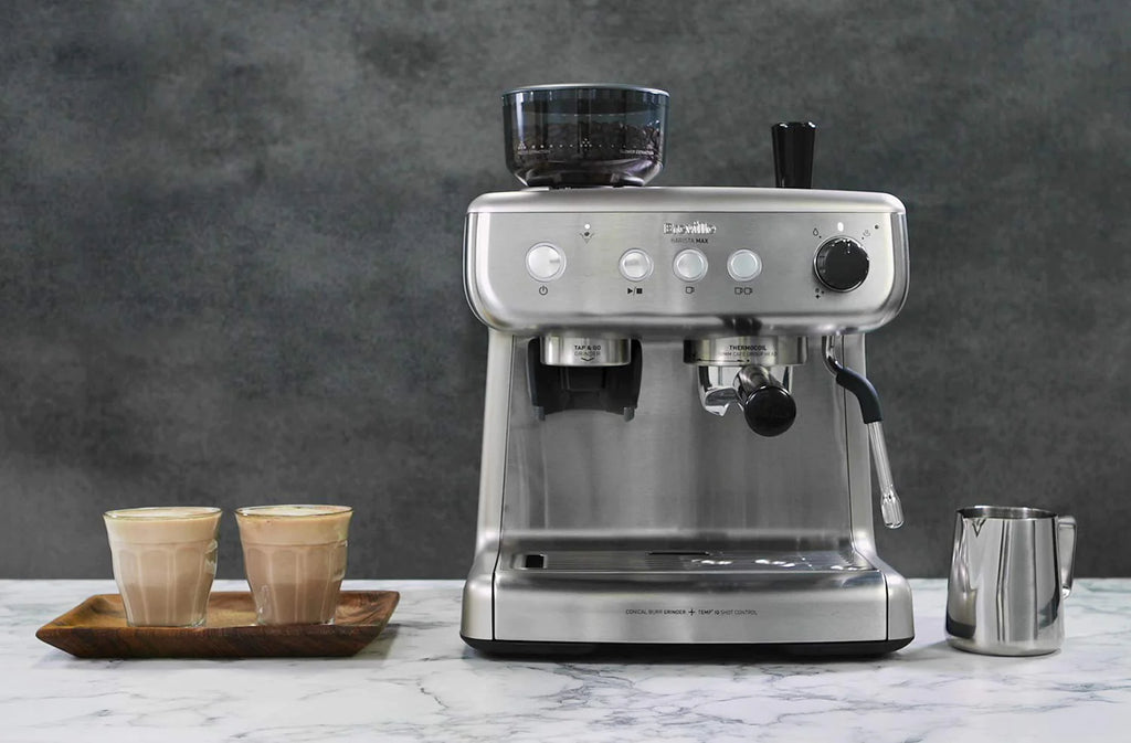 Breville Barista Max Ekspres do kawy Kolbowy VCF126X, Zbiornik na wodę 2.8L, Zintegrowany młynek do kawy i spieniacz do mleka, 15 Bar, Stal Szczotkowana