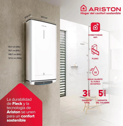 Ariston Velis Pro Wifi - elektryczny podgrzewacz wody, wielopozycyjny elektryczny podgrzewacz wody, elektryczny termos o pojemności 50 litrów, Wi-Fi i funkcja ECO-EVO 79,7 x 27,5 x 51,1 cm, instalacja