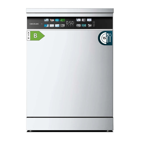 Cecotec Zmywarka do zabudowy Bolero Aguazero 6700 B. 60 cm, 15 kryć, klasa B, silnik falownika Plus, kolorowy wyświetlacz, 14 programów, O2 Dry, Turbo Dry+, Dual Zone, regulowana taca, AutoClean