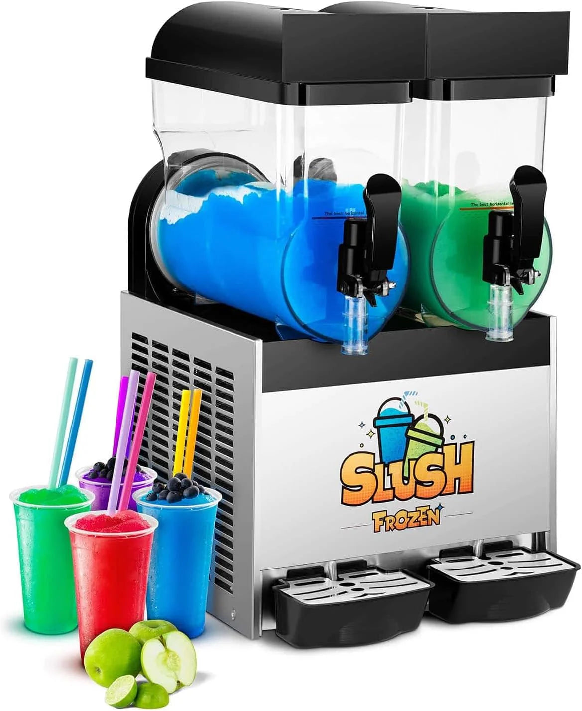 Royal Catering Maszyna do lodów Slushie Maker RCSL 2/15 (2 x 12 l, 770 W, -3 do 2 °C, nie zawiera BPA, 8-12 godzin cyklu pracy, stopień twardości: 4 stopnie)