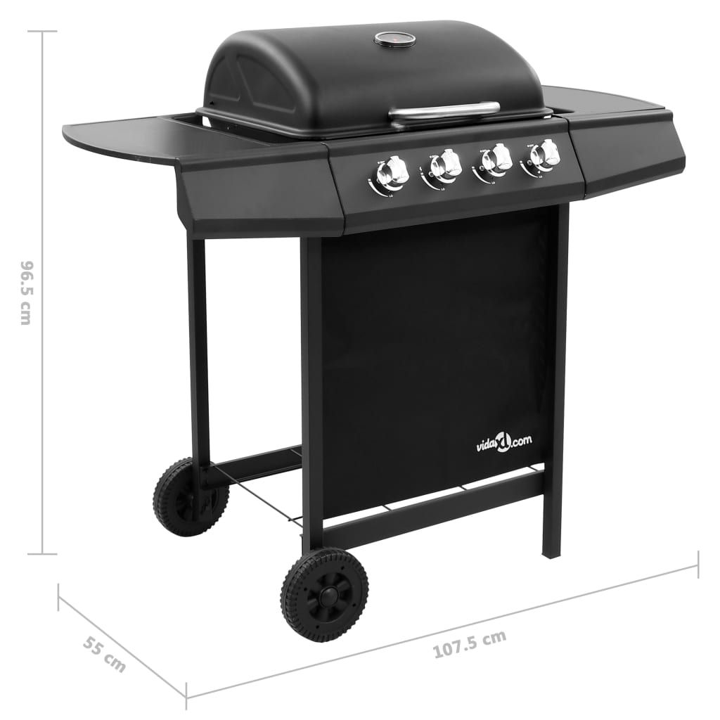 Grill gazowy Vidaxl z 4 palnikami, czarny