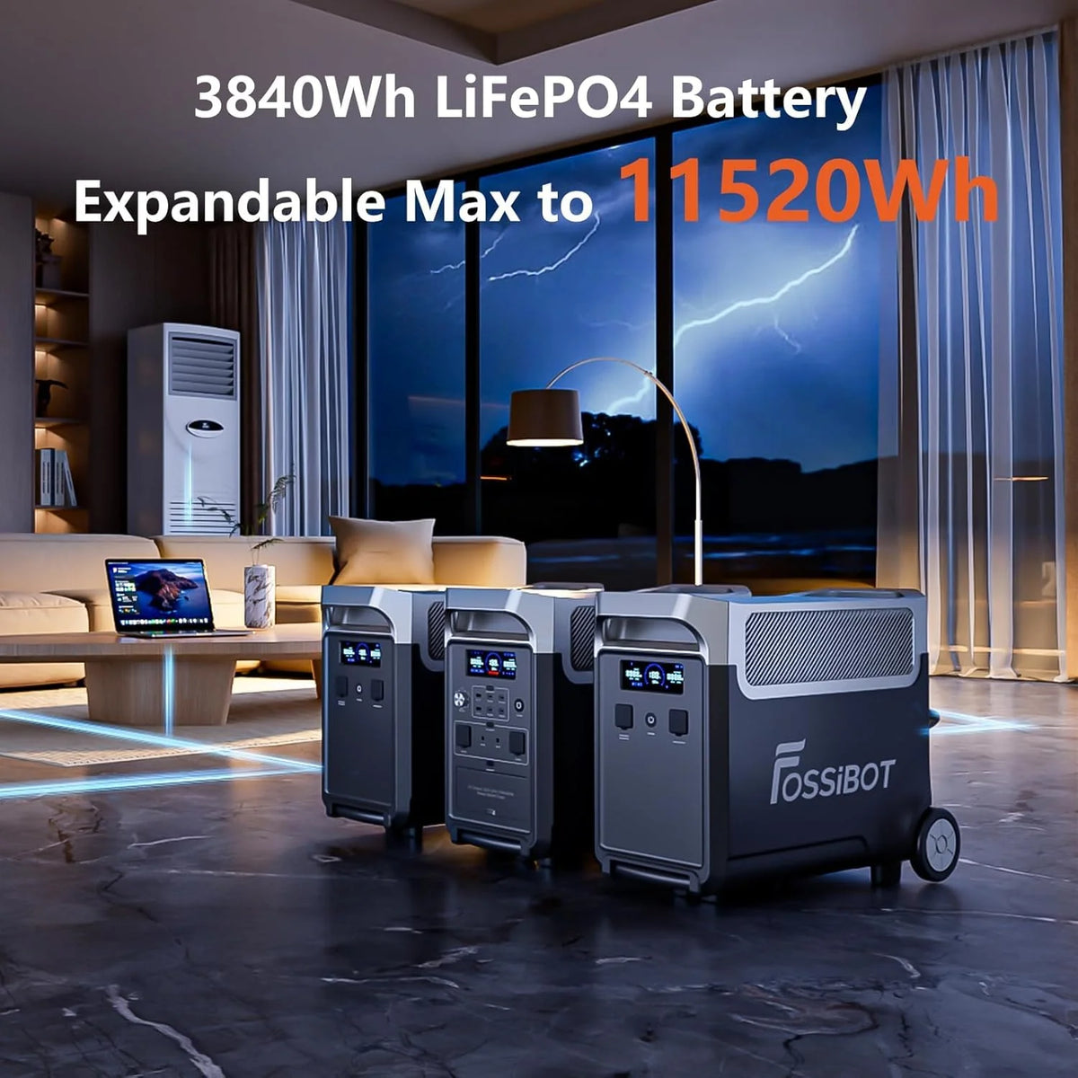 FOSSiBOT F3600 Pro Generator z panelem solarnym 420 W, przenośne zasilanie LiFePO4 3840 Wh, 3 x 230 V AC 3600 W (szczyt 7200 W), generator burzowy, oświetlenie LED do biwakowania, kampera, awarii